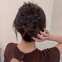 Aiupuoc Flower Hair Clips Matte French Barrettes Black Floral Hairpins Claw Clamps Nonslip Elegant Accessories For Women