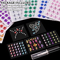 12 Sheets Face Gem Stickers Set 2 With 7 Colors Mixed Shape Crystal Self Adhesive Rhinestones Face Jewels Stick On With Makeup