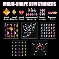 12 Sheets Face Gem Stickers Set 2 With 7 Colors Mixed Shape Crystal Self Adhesive Rhinestones Face Jewels Stick On With Makeup