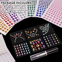 15 Sheets Face Rhinestones And Pearl Stickers Set 4 With 9 Colors Mixed Shape Self Adhesive Gems Face Jewels Stick On With Glu