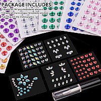 12 Sheets Face Gem Stickers Set 1 With 7 Colors Mixed Shape Crystal Self Adhesive Rhinestones Face Jewels Stick On With Makeup