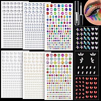 9 Sheets Face Rhinestones And Pearl Stickers Set 1 Rainbow Mixed Shape Self Adhesive Gems Face Jewels Stick On With Makeup Glu