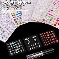 9 Sheets Face Rhinestones And Pearl Stickers Set 1 Rainbow Mixed Shape Self Adhesive Gems Face Jewels Stick On With Makeup Glu