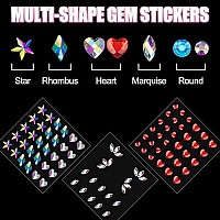 9 Sheets Face Rhinestones And Pearl Stickers Set 1 Rainbow Mixed Shape Self Adhesive Gems Face Jewels Stick On With Makeup Glu