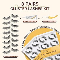 Quewel Lash Clusters Kit 8 Pairs Eyelash Clusters Natural Look Diy Eyelashes Extension Kit With Cluster Lashes Applicator And E