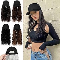 Qlenkay Baseball Hat Wig 24In Long Curly Wavy Extensions Synthetic Hairpiece Adjustable Cap Attached 2B Wave Hair For Women Dark