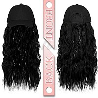 Qlenkay Baseball Hat Wig 24In Long Curly Wavy Extensions Synthetic Hairpiece Adjustable Cap Attached 2B Wave Hair For Women Dark