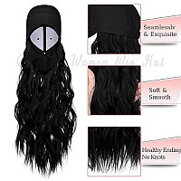 Qlenkay Baseball Hat Wig 24In Long Curly Wavy Extensions Synthetic Hairpiece Adjustable Cap Attached 2B Wave Hair For Women Dark