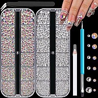 Rhinestones For Nails Manicure Gem 25Mm Flat Back Glass Crystal Ab Transparent Clear Gemstones Round Beads Gems For Profess