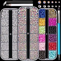 Rhinestones For Nails Pearls Manicure Kit 25Mm Flat Back Glass Crystal Ab Transparent Clear Gemstones 25Mm Colorful Hal