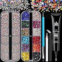 Rhinestones For Nails Manicure Kit With Nail Rhinestone Glue Gel Flat Back Glass Crystal Ab Mixed Color Iridescent Chameleon