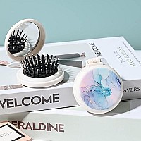 Mini Hairbrush Pocket Hairbrush With Mirror Portable For Pursepocket Travel Size 2 Piece Marble Set