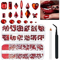 2680 Pcs 3D Red Nail Rhinestones 120Pcs Big Red Glass Crystal Nail Gems Stones Charms Stones With Bling Diamond Flatback Round