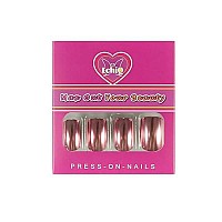 Echiq Chrome Punk Metallic Pink Square Press On False Nails Medium Short Length Fingernails Velvet Fake Nails Bright Acrylic Man