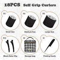 Hair Roller Set 18 Pcs Heatless Self Grip Rollers With Clips And Comb Salon Curlers For Diy Styles 3 Sizes In 1 Set By Sungen