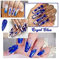 4 Boxes Blue Nail Rhinestones Glitters Kit 24 Shapes K9 Glass Royal Blue Gems Flatback Round Gems Stones Diamonds Crystals Sapp