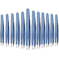 12 Pieces Eyebrow Tweezers Stainless Steel Slant Tip Tweezers Facial Hair Eyebrow Precision Tweezers For Men And Women Sky Blue