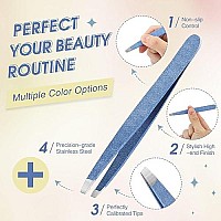 12 Pieces Eyebrow Tweezers Stainless Steel Slant Tip Tweezers Facial Hair Eyebrow Precision Tweezers For Men And Women Sky Blue