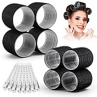 Self Grip Hair Rollers Curlers 16 Pcs Set With 8Pcs Hair Rollers 2 Sizes 4 Jumbo 4 Large And 8 Pcs Hair Clips For Long Mediu