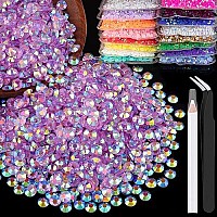 2500Pcs 5Mm Resin Rhinestones Bulk Transparent Lavender Purple Ab Flatback Round Jelly Rhinestones Non Hotfix Crystal Gems Larg