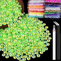 Belleboost 1500Pcs 6Mm Resin Rhinestones Bulk Fluorescent Green Ab Flatback Round Jelly Rhinestones Non Hotfix Crystal Gems Lar