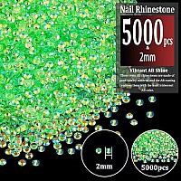 Belleboost 5000Pcs 2Mm Resin Rhinestones Bulk Transparent Grass Green Ab Flatback Round Jelly Rhinestones Non Hotfix Crystal Ge