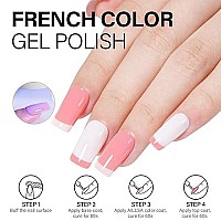 Aillsa Pink Gel Nail Polish Set French Manicure White Pink Nude Gel Polish With Base And Top Coat Light Baby Pink Nail Polish Ge