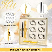 Quewel Diy Lash Extension Kit 6 Pairs Lash Clusters Natural Look Diy Eyelash Extension Kit With Applicator Brush And Bondseal