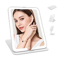 Auxmir Foldable Makeup Mirror With 3 Dimmable Color Lights Usb Rechargeable Lighted Vanity Mirror With Touch Screen Compact