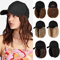 Lansigreen Baseball Cap With Hair Extensions Hat Wig Adjustable Hat Attached Curly Wave 14 Synthetic Hairpiece For Women Light