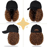 Lansigreen Baseball Cap With Hair Extensions Hat Wig Adjustable Hat Attached Curly Wave 14 Synthetic Hairpiece For Women Light