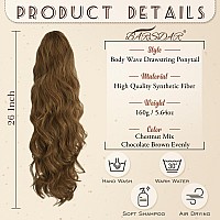 Barsdar 26 In Ponytail Extension Drawstring Wavy Ponytail Hair Extensions Brown Synthetic Clip In Ponytail Hairpieces Fake Pony