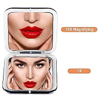 Compact 15X Magnifying Makeup Mirror For Travel Small Pocket Mirrorhandheld Foldable Portable 2Sided With 15X Magnifying A