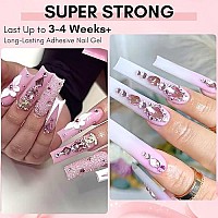 Makartt Pink Nail Rhinestones With Gel Nail Glue For Valentines Day Gems 15Ml Strong Adhesive Nail Rhinestone Glue Round Flatba