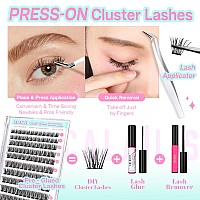 Calailis Self Adhesive Eyelashes 120Pcs D Curl Press On Wispy Lash Clusters No Glue Needed Diy Cluster Lashes Pre Glued Reusable