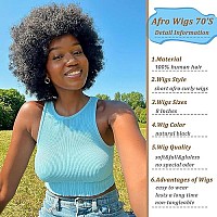 Hlsk Short Afro Wigs 70S Human Hair For Women8 Inch Black Afro Kinky Curly Wig With Bangs For Black Women Gluless 200 Density