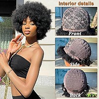 Hlsk Short Afro Wigs 70S Human Hair For Women8 Inch Black Afro Kinky Curly Wig With Bangs For Black Women Gluless 200 Density