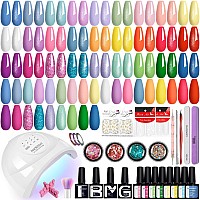 Phoenixy Gel Nail Polish Kit With U V Light 51 Pcs Glitter Blue Pink Green Purple White Yellow Red Gel Nail Polish Set With 48W