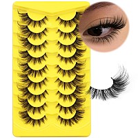 Alicrown Lashes Cat Eye False Eyelashes Wispy Strip Fake Eyelashes Fox Eye Lashes Mink Fluffy Eyelashes With Clear Band 9 Pairs