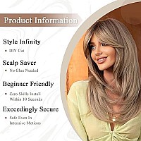 Allbell Blonde Wig For Women Long Straight Layered Wigs With Curtain Bangs Natural Looking Synthetic Wig For Daily Cosplay Use