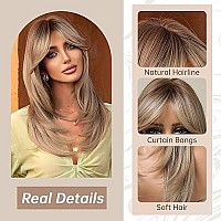 Allbell Blonde Wig For Women Long Straight Layered Wigs With Curtain Bangs Natural Looking Synthetic Wig For Daily Cosplay Use