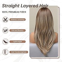 Allbell Blonde Wig For Women Long Straight Layered Wigs With Curtain Bangs Natural Looking Synthetic Wig For Daily Cosplay Use