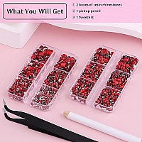 Resin Rhinestones For Crafting 2 Boxes Red Multi Sizes Flatback Bedazzling Crystals For Crafts Diy Nail Art Decoration Non Hot