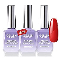 Gellen Gel Top Coat 18Ml 3Pc Gel Base And Top Coat Matte And Glossy Top Coat For Gel Nail Polishno Wipe Clear Gel Top Coat Gel