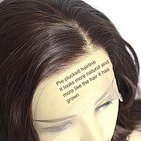 Bluple Dark Brown Lace Front Wig Short Bob Style 6 Pre Plucked Chocolate Brown Loose Wave Curly Synthetic Hair Side Part Half H