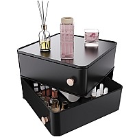 Rotating Makeup Organizer Cosmetic Display Case With Brush Holder Perfume Tray Multifunction Storage Carousel For Vanity Bath