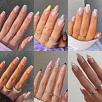 6 Packs 144 Pcs Press On Nails Medium Design Opkssnails Press On Nails Medium Almond And Square Glue On Nails Kit With Nail