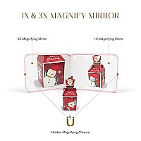 Kakuje Travel Mirror With Light 1X3X Magnification Led Compact Mirror With Nternal Biattery Pink Mini Mirror For Purse Pocke