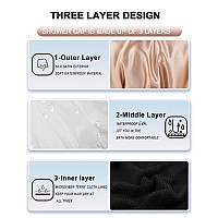 Yizijizi Terry Lined Shower Caps Triple Layer Large Shower Cap For Women Reusable Shower Caps For Long Thick Hair Waterproof