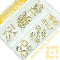 Qiipii 28Pcs Luxury Nail Charms Alloy Charms For Nails 14 Pair 3D Gold Nail Art Rhinestones Nail Gems Golden Nail Crystal Diamon